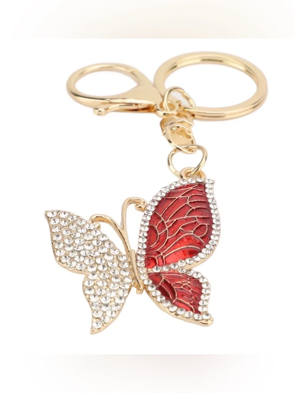 NEW Gold Butterfly Keychain with Red Enamel Wings